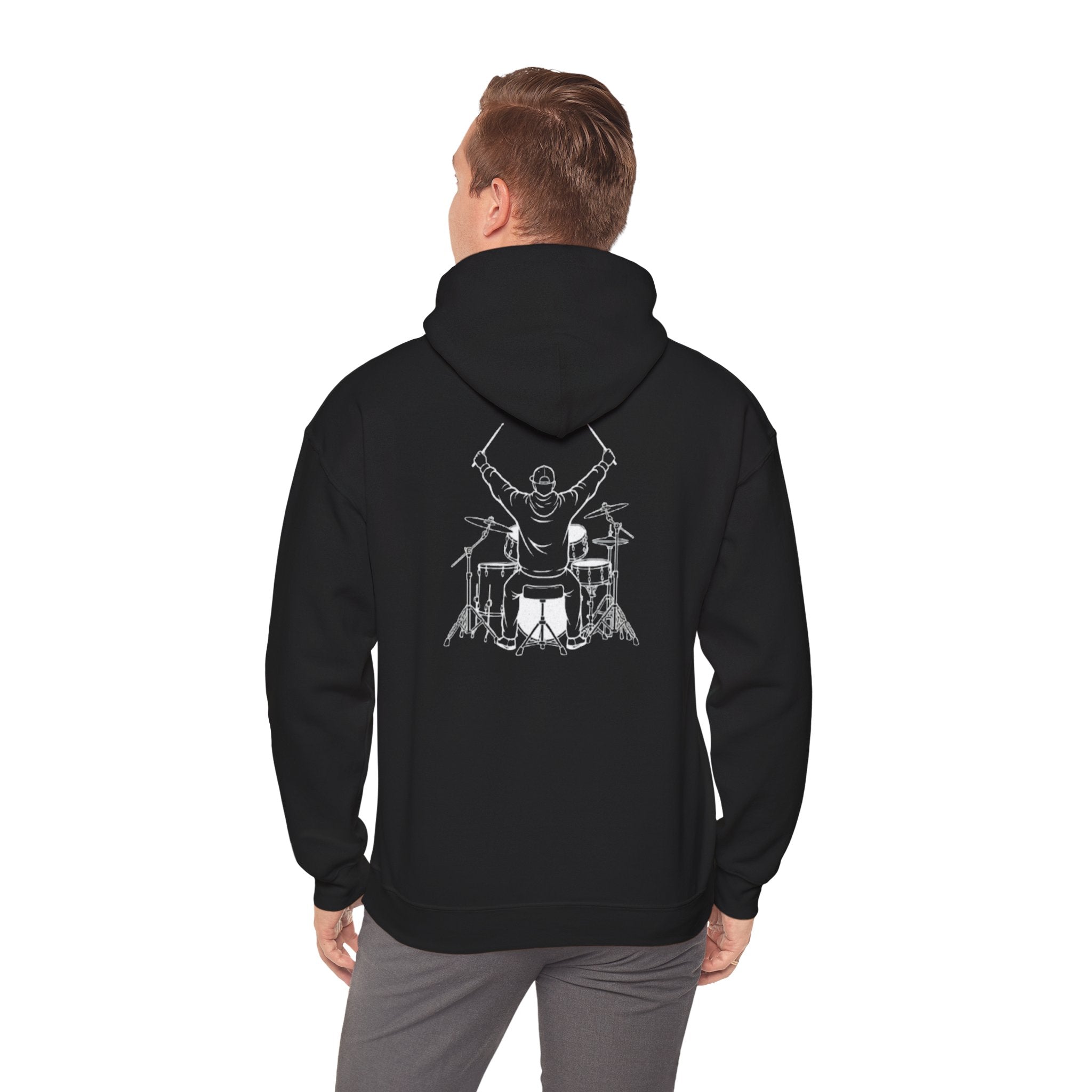 Unisex Drummer Silhouette Hoodie — Black